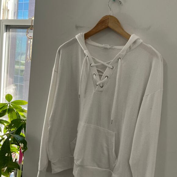 Gap White Tie Up Lightweight Hoodie Sweatshirt Size Small - Picture 4 of 5